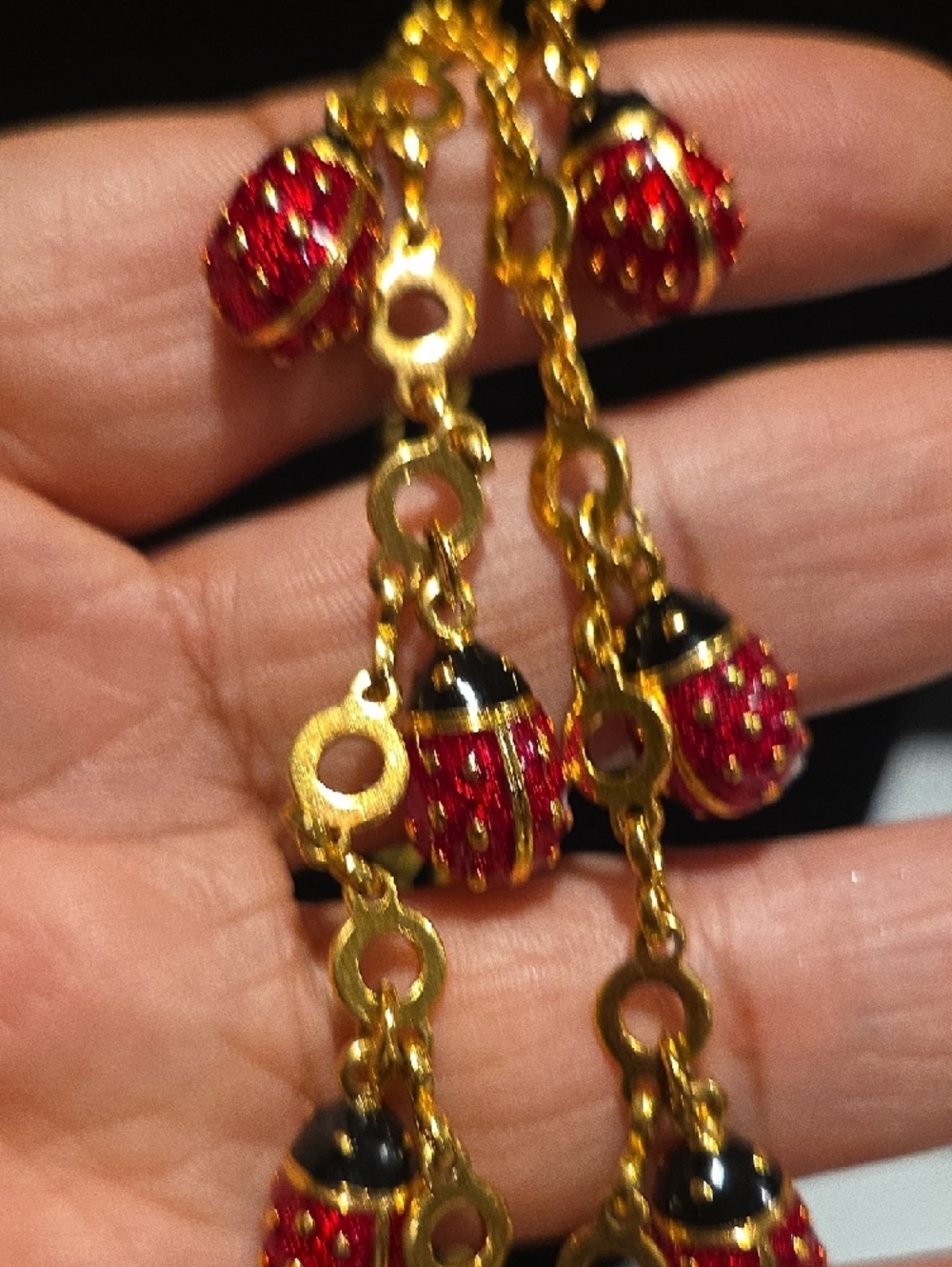 Joan Rivers Gold-Tone Necklace with Red Lady Bug Dangle Beads and Studs - Picture 11 of 14